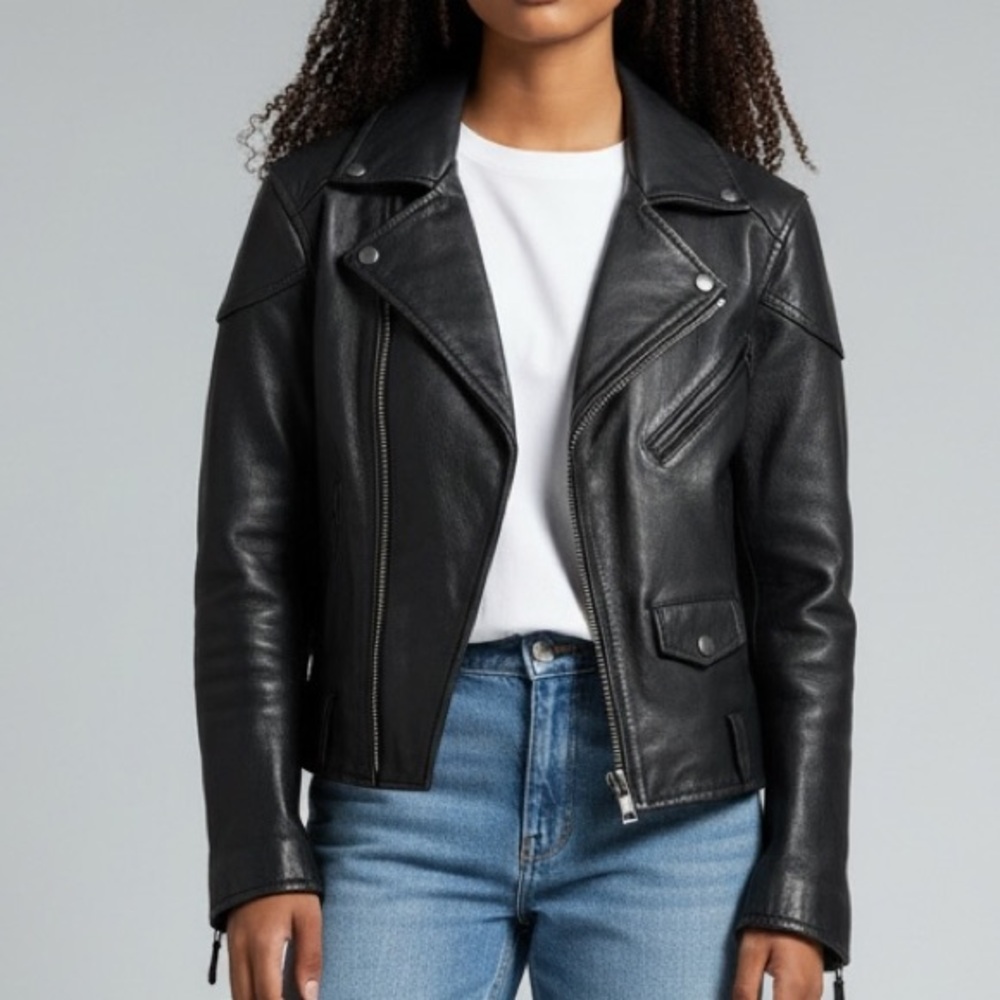 River Road Vintage Leather Biker Jacket • Women’s XL • Lace Sides Heavy Moto‎